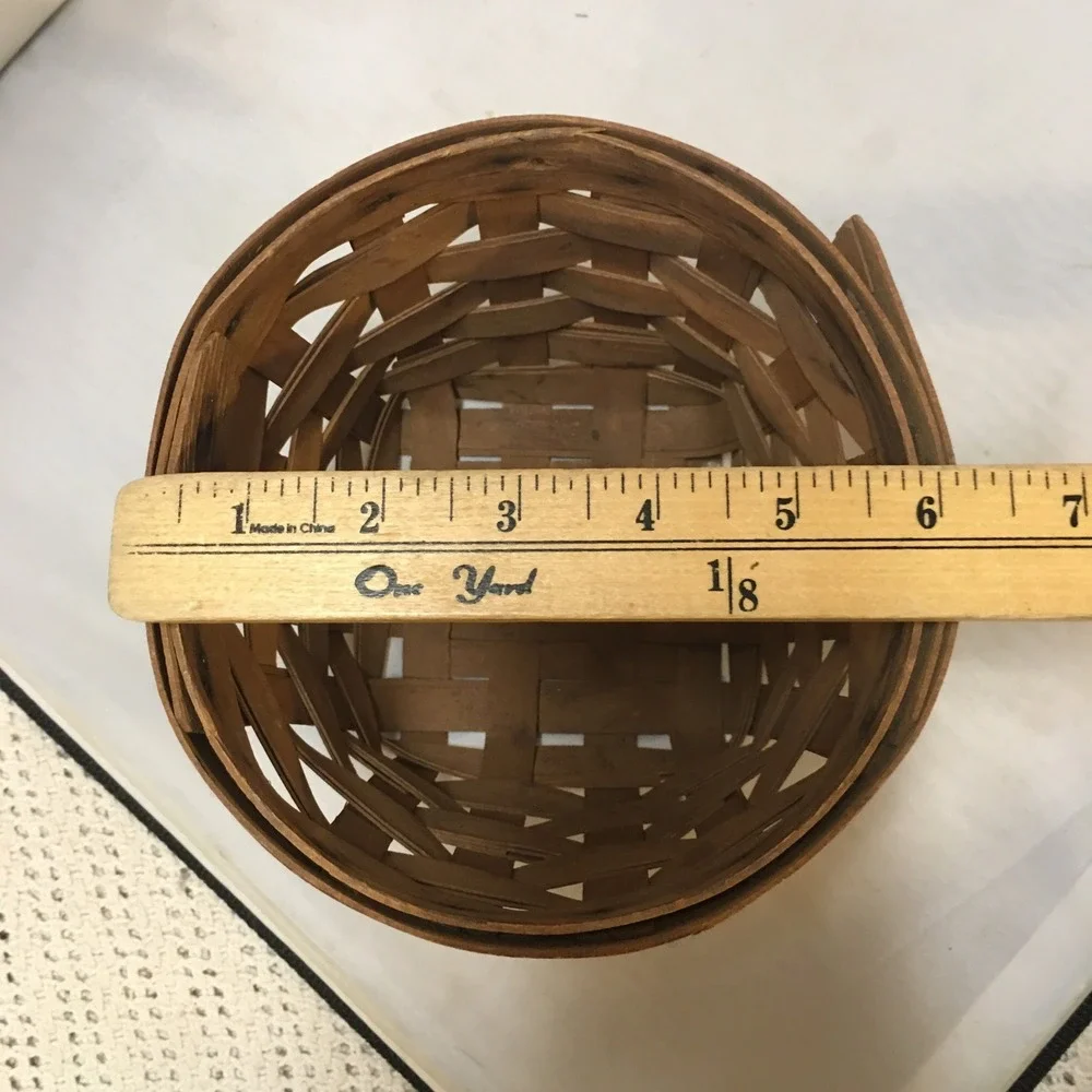 Woven Wood Splint Basket Home Decor Small Brown Round Rim Vintage Longaberger